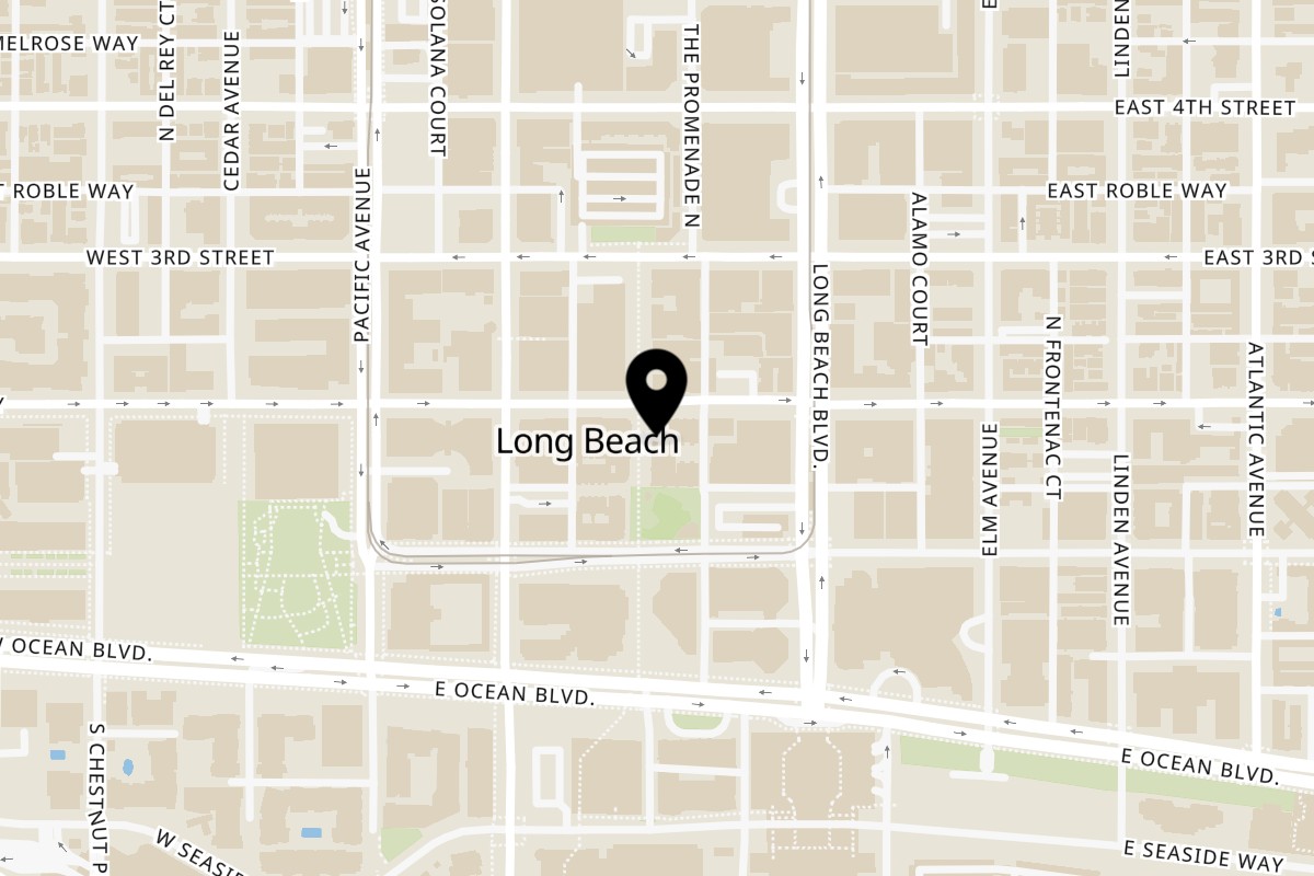 Map showing the location of Poke Pub on 160 The Promenade N in Long Beach